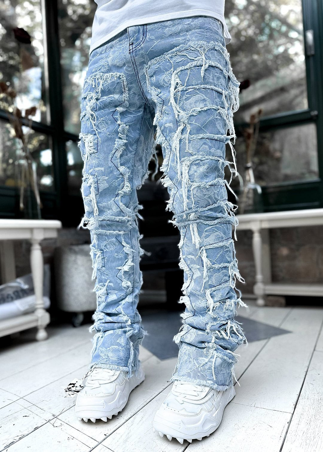 Men's denim straight leg pants.