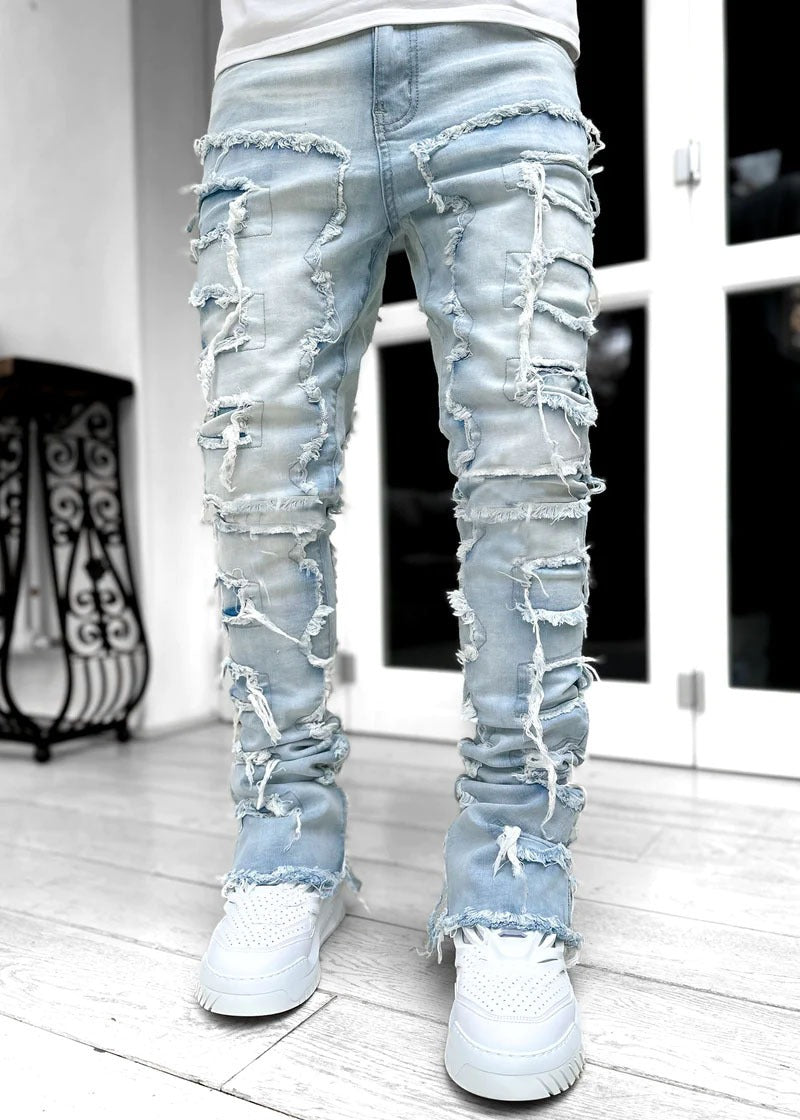 Men's denim straight leg pants.